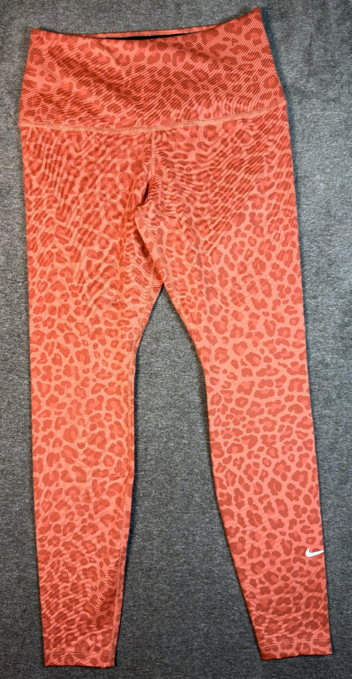 Nike Dri-FIT Womens Small Leopard Print High Rise Leggings Orange Rust 7/8